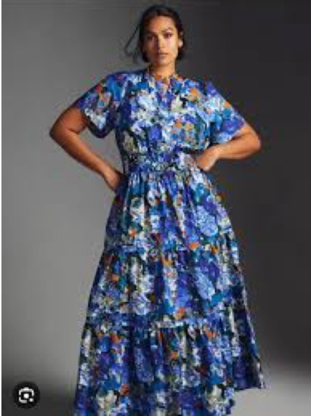 Anthropologie SomersetBlue Floral Tiered Maxi with Short Sleeves